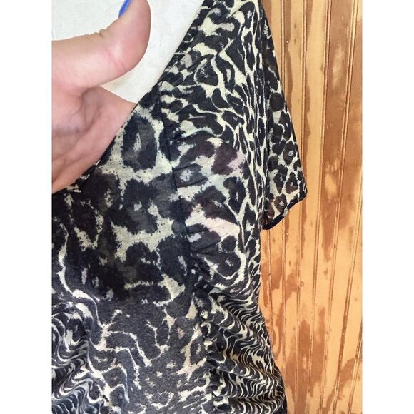 MINK PINK Womens Cheeta Blue Print Blue Sheer Blouse V-Neck Size M - Picture 4 of 7